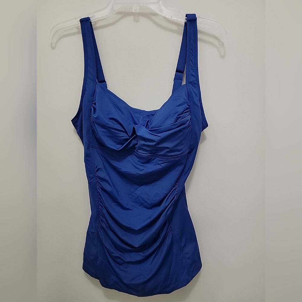 NWOT Bathing Suit Sz XL Rouched Front Plain Back Square Legs Adjustable Straps